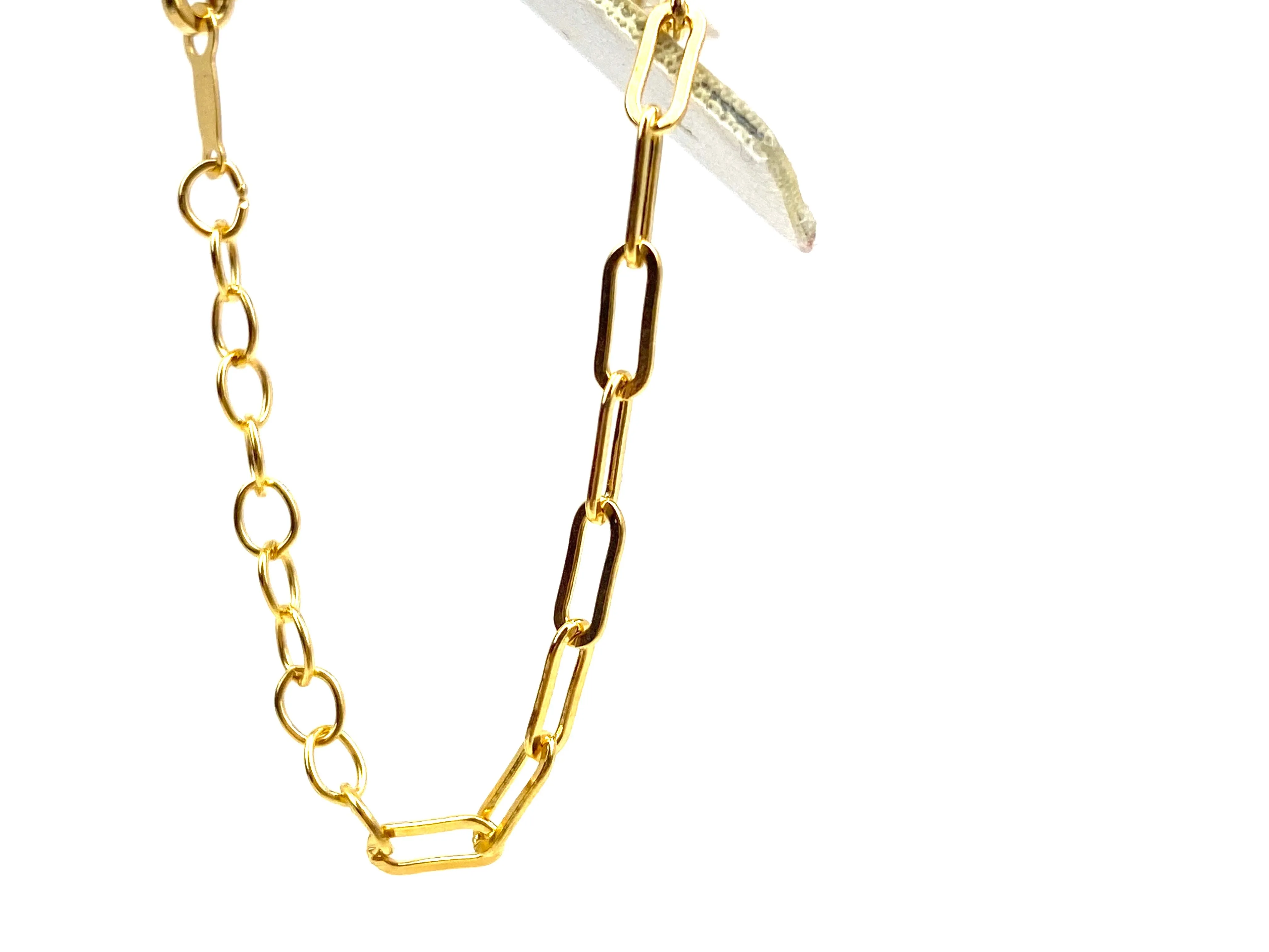 14KGF 6.5 inch Flat Paperclip Chain w/ 1 inch Extender , Sku#401252565LX