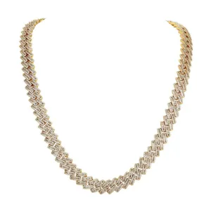 14mm Baguette Square Style Gold Tone Miami Cuban Chain