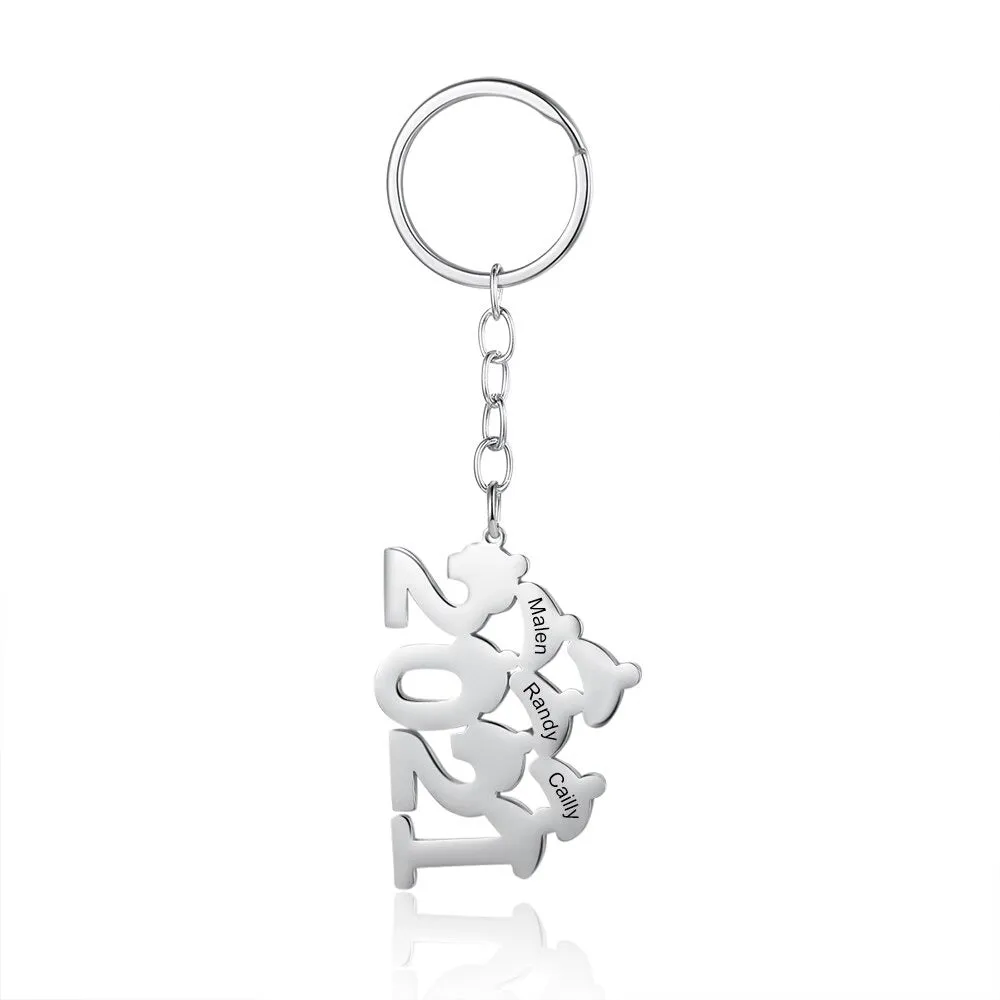3 Names Engraved Keychains for Ladies