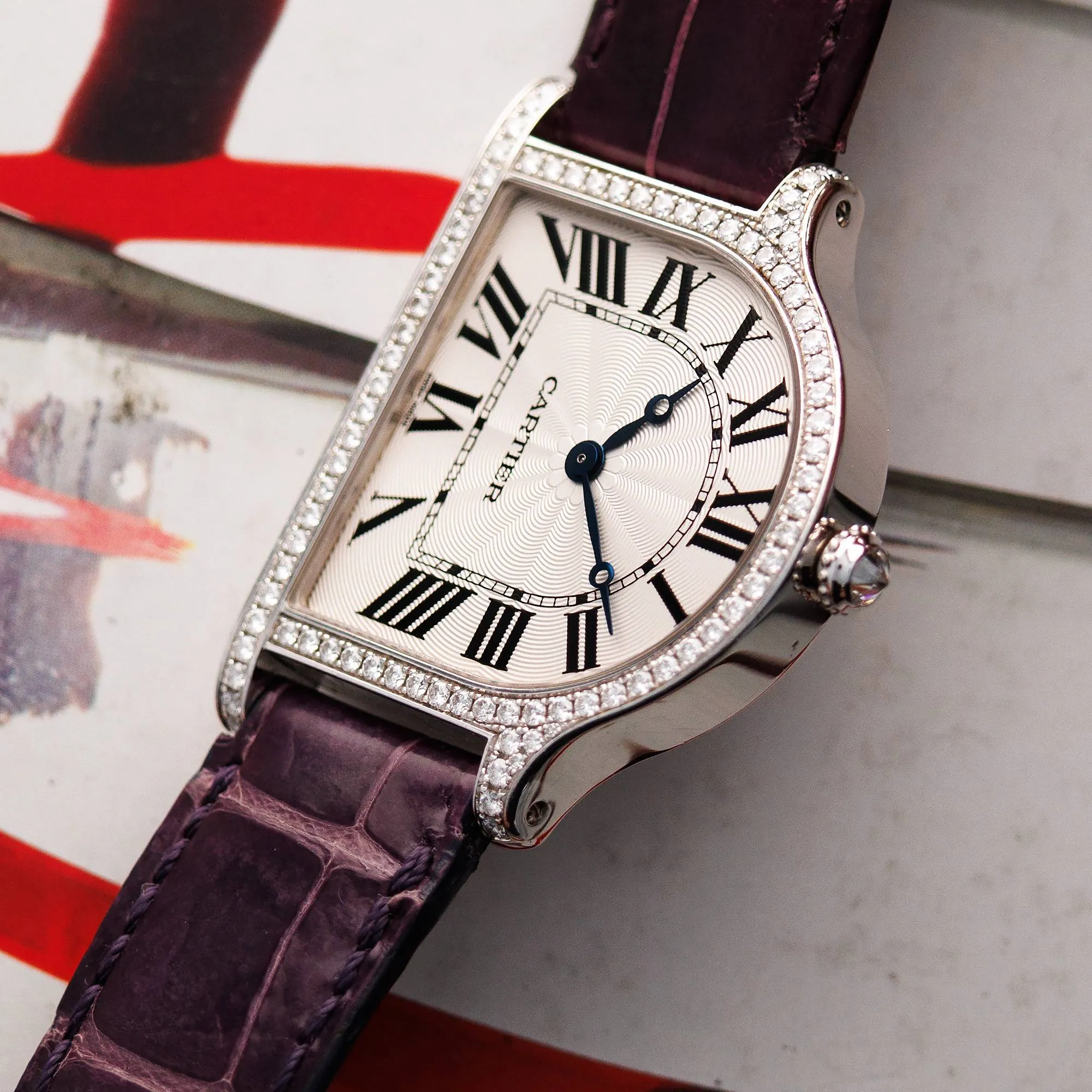 Cartier White Gold Cloche Diamond Mecanique Watch Ref. 3398