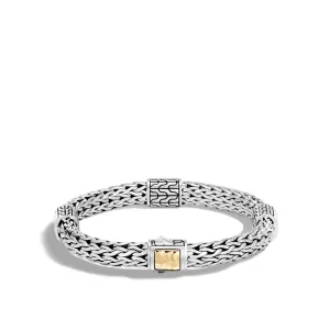 Classic Chain 7.5MM Hammered Station Bracelet, Silver, 18K