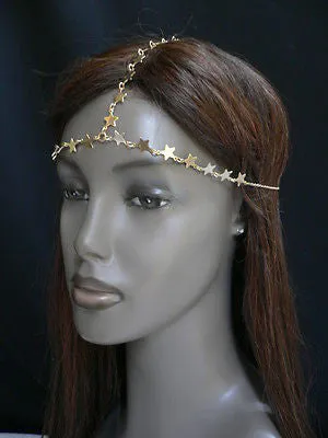 Gold Metal Head Chain Multi Mini Stars Grecian Circlet Women Trendy Jewelry