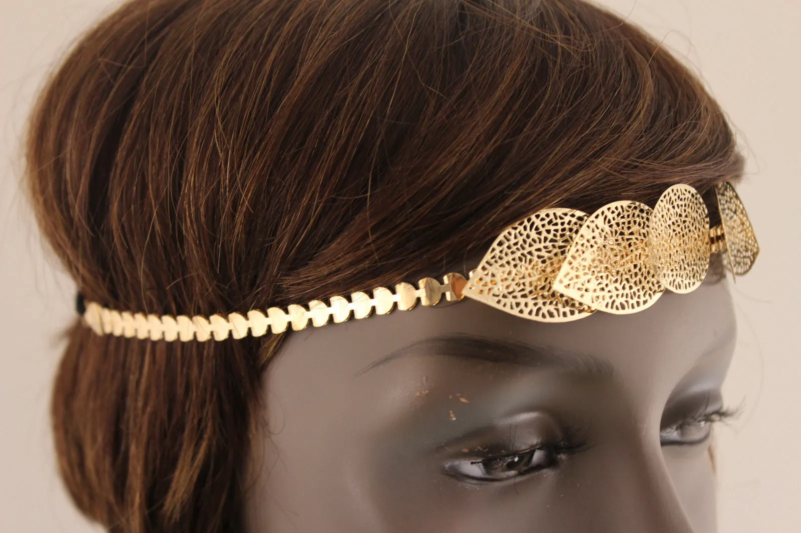 Gold Silver Metal Head Band Chain Big Leaves Lady  Hair Headband