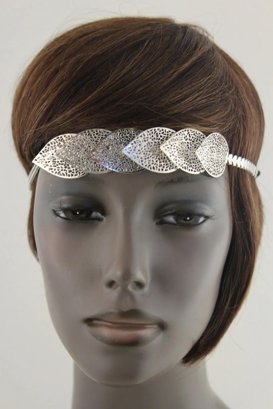 Gold Silver Metal Head Band Chain Big Leaves Lady  Hair Headband