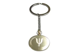 Gold Toned Etched Oval Greek Letter Psi Pendant Keychain
