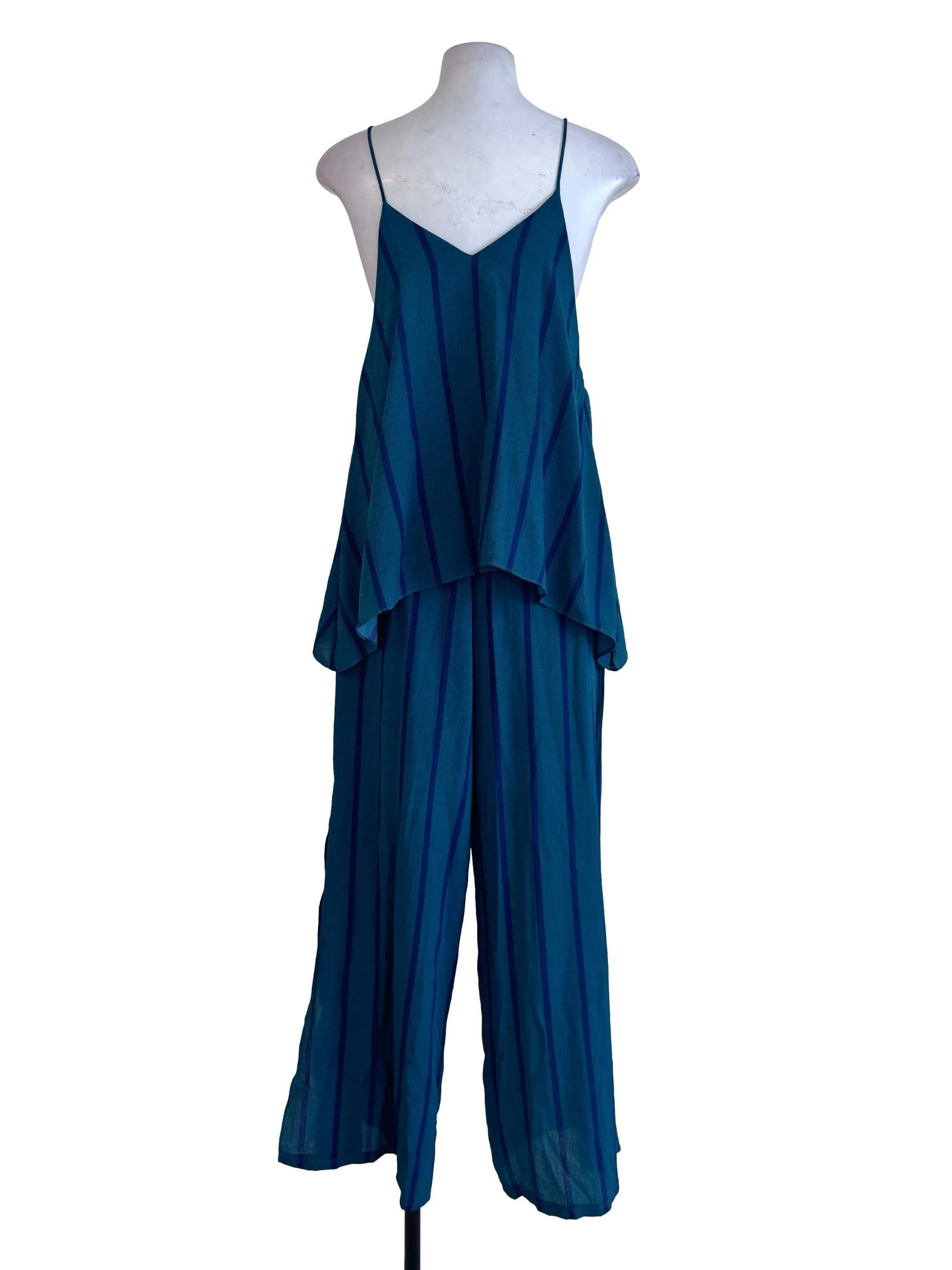Green Stripes Sleeveless Jumpsuits