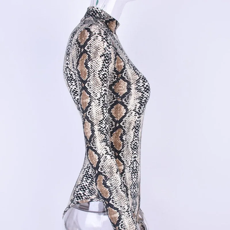 Jasmin Snake Skin High Turtleneck Long Sleeve Python Bodysuit