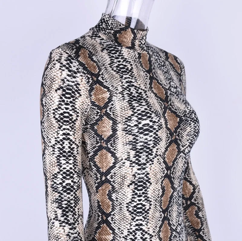 Jasmin Snake Skin High Turtleneck Long Sleeve Python Bodysuit