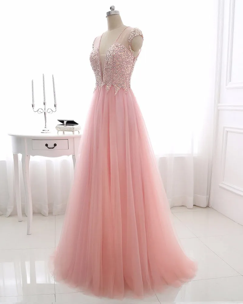 Long Backless Pink Prom Dress
