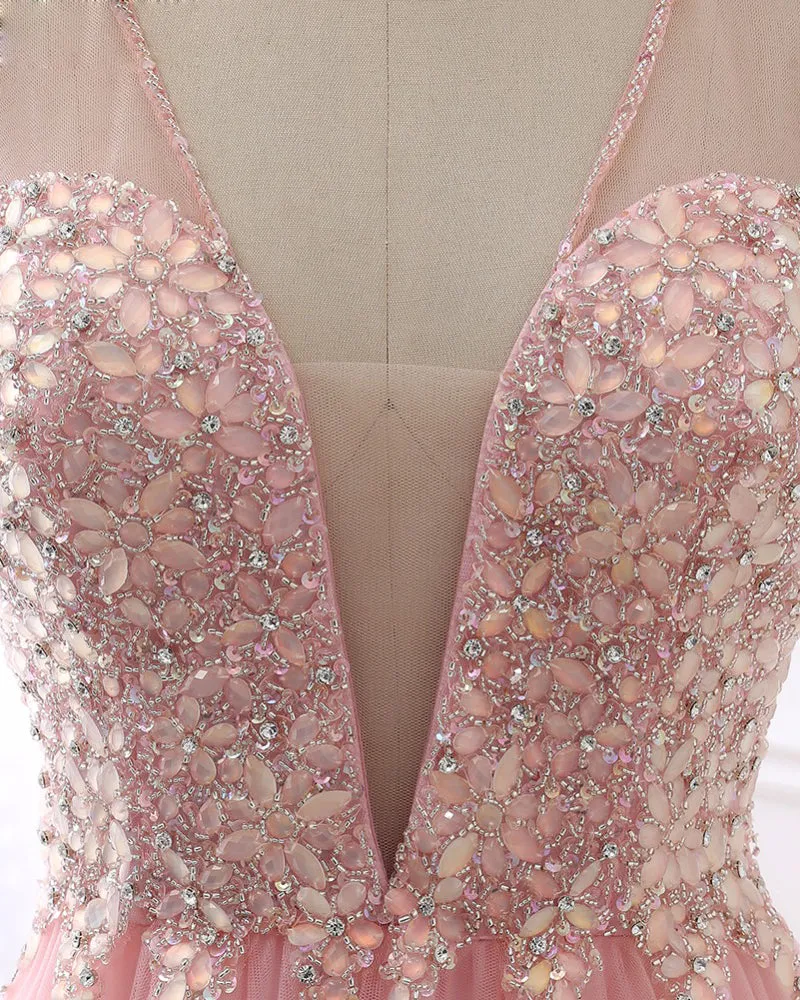 Long Backless Pink Prom Dress