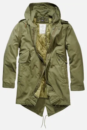 Men's Military Style Drawstring Parka  Coat - Olive