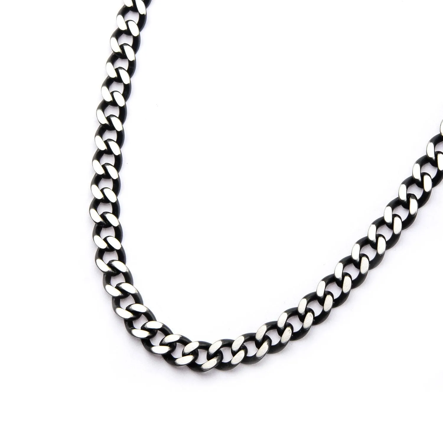 Mens Stainless Steel Black IP Diamond Cut 3mm Chain Link Necklace