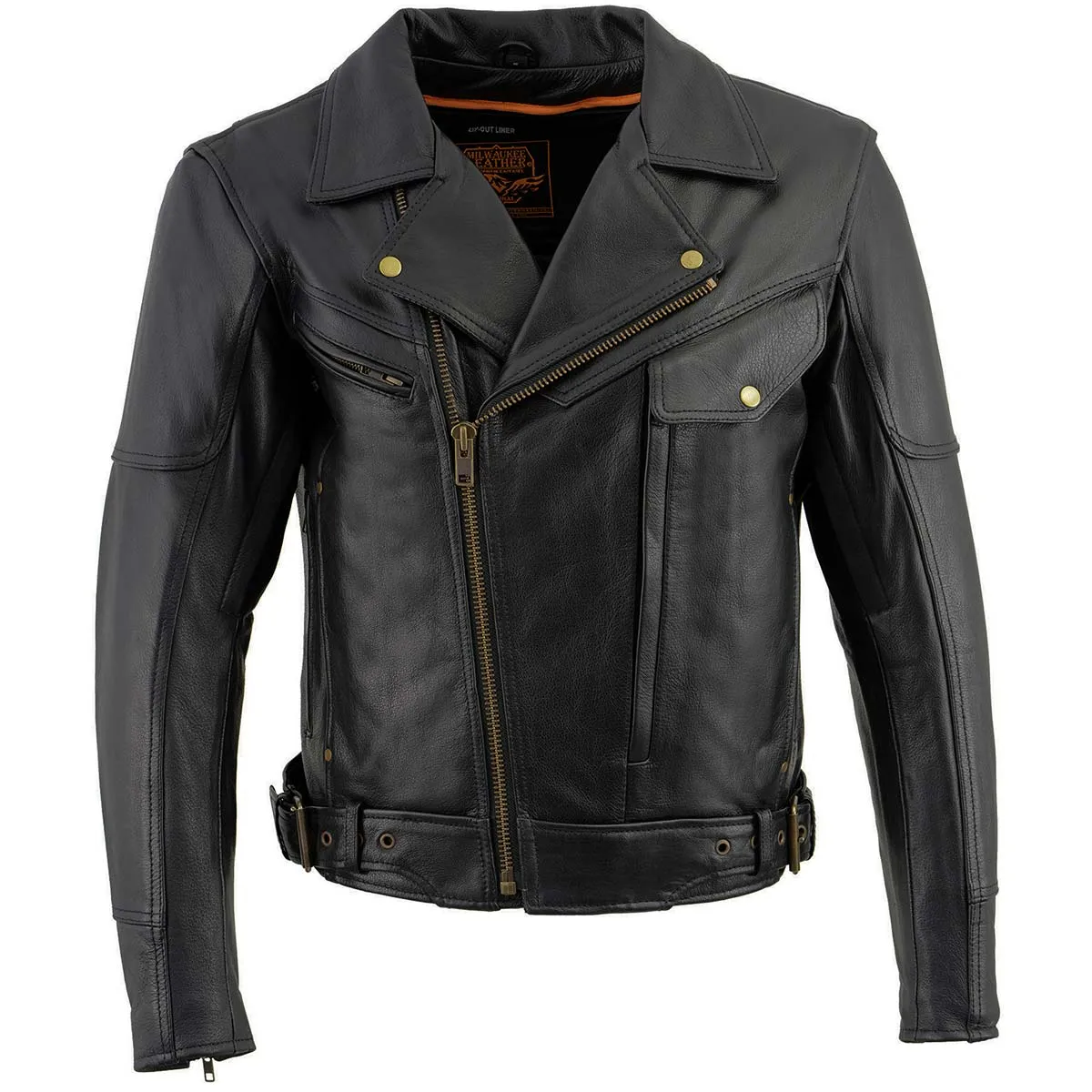Milwaukee Leather LKM1770 Black Genuine Leather Motorcycle Jacket for Men, 1.3mm Thick Police Style Biker Jacket