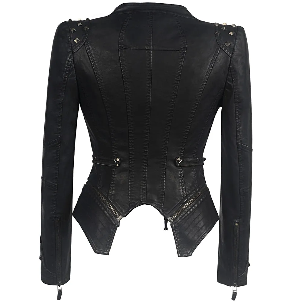 New Fashion Women Smooth Motorcycle Faux Leather Jackets Ladies Long Sleeve Autumn Winter Biker Streetwear Black Pink Coat