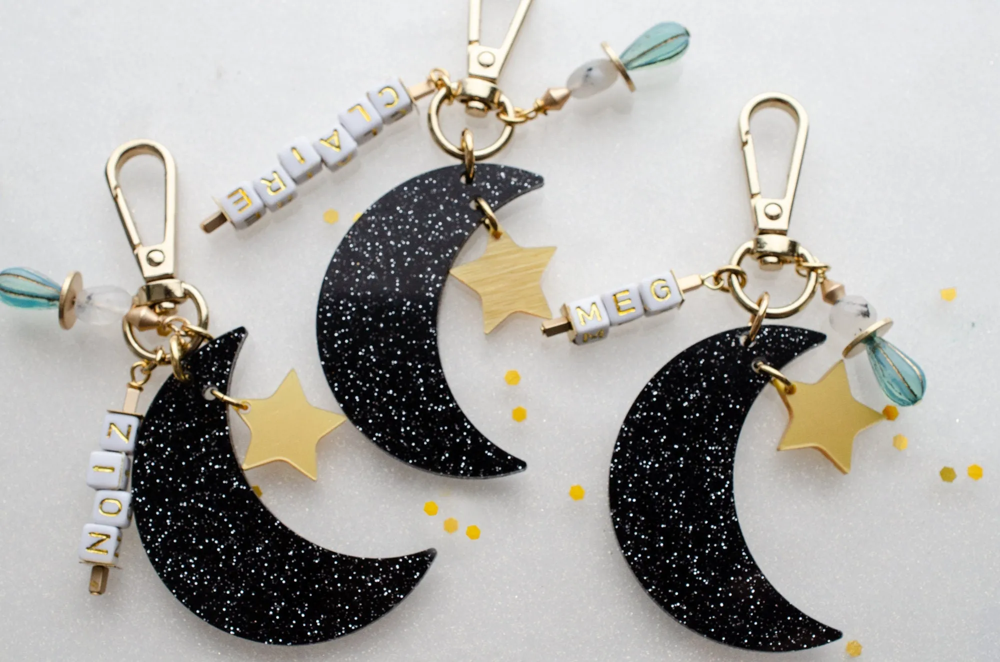 Personalized Celestial Keychain, Glitter Zodiac keychain, Custom Name keychain, custom birthday gift, Moon and Sun keychain, Personalized