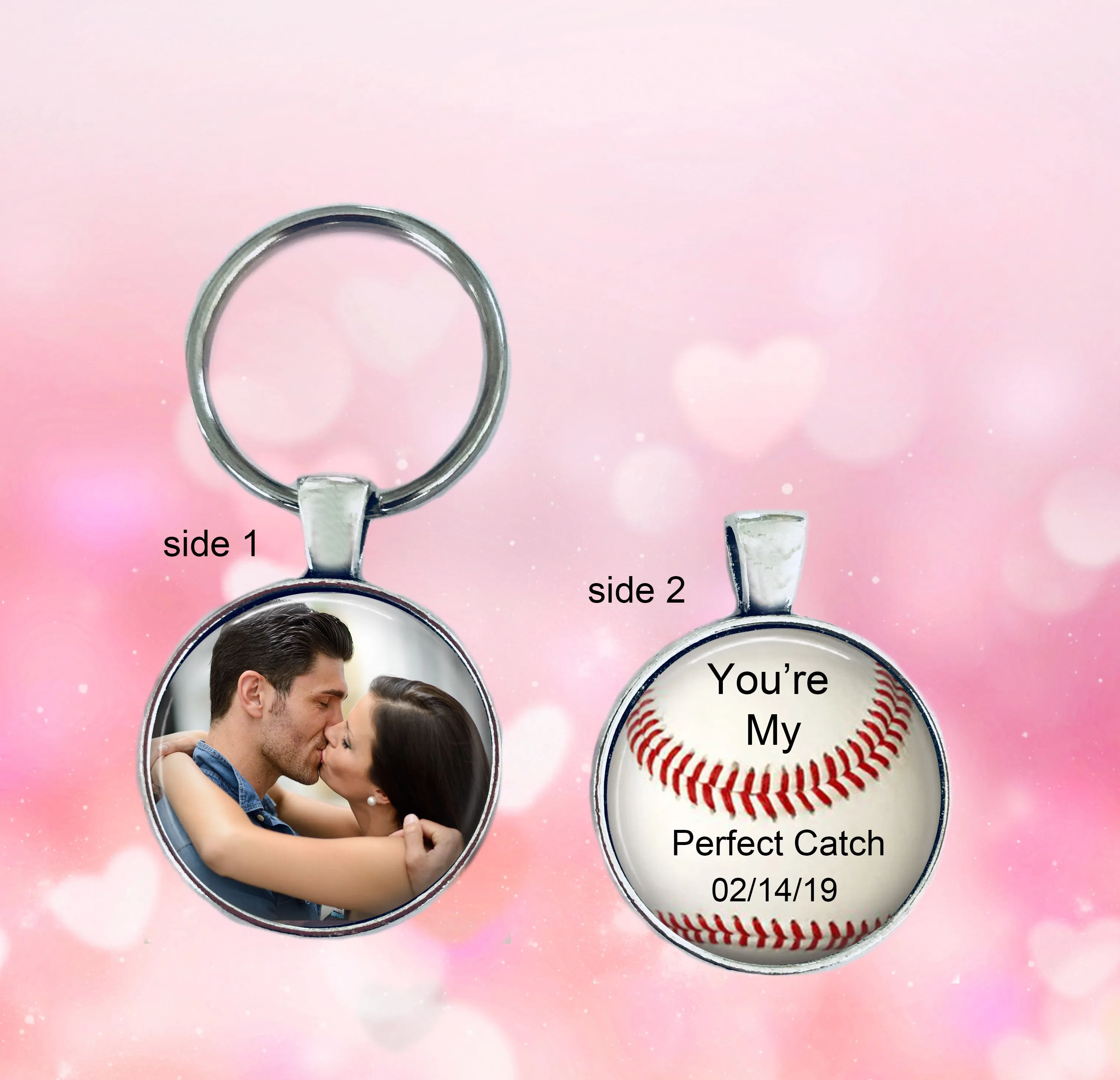 Personalized Double Sided Baseball Photo Keychain - anniversary, wedding