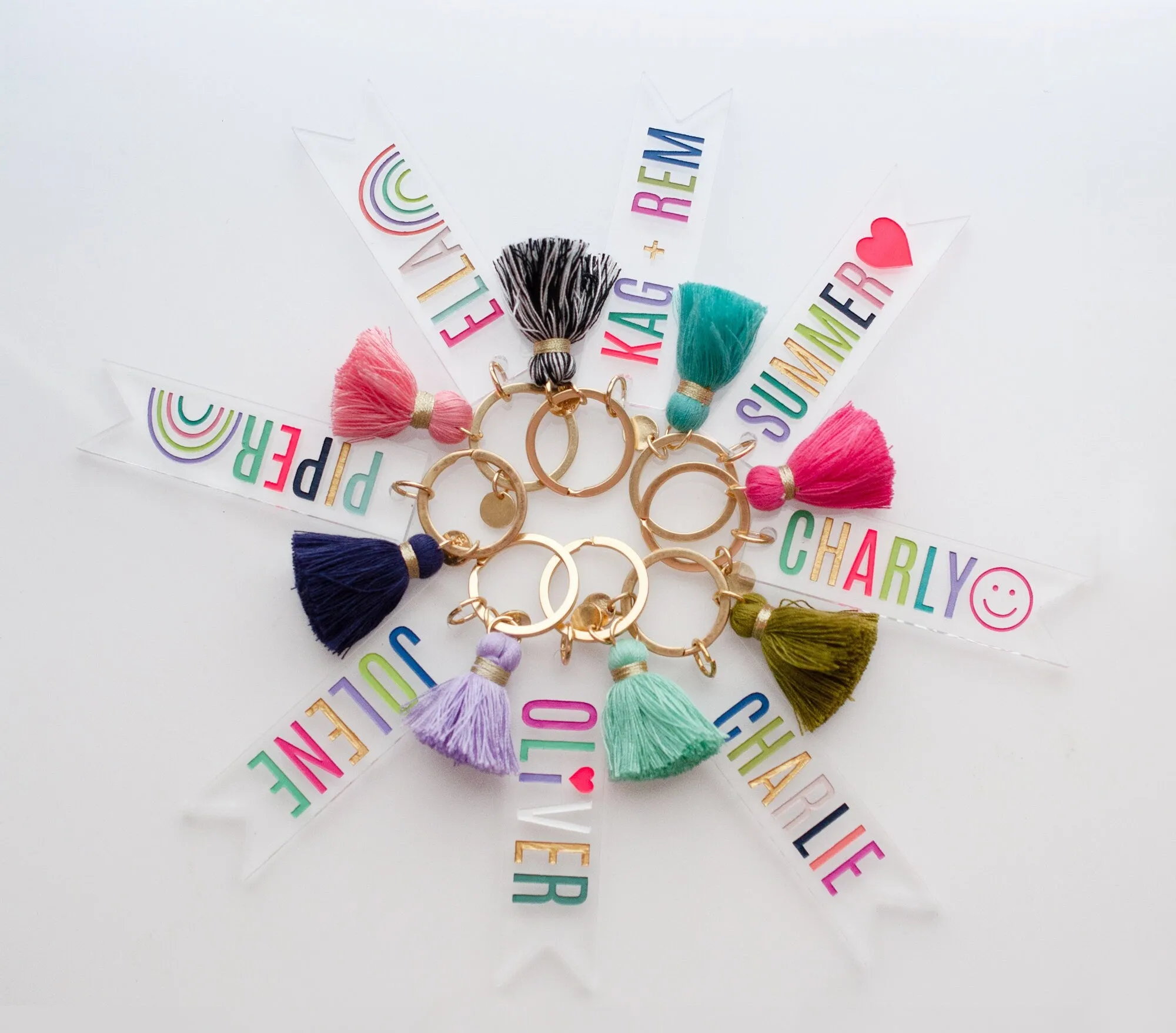 Personalized teachers gift, name keychain with tassel, custom name keychain, clear acrylic keychain, rainbow colored keychain, gift for her