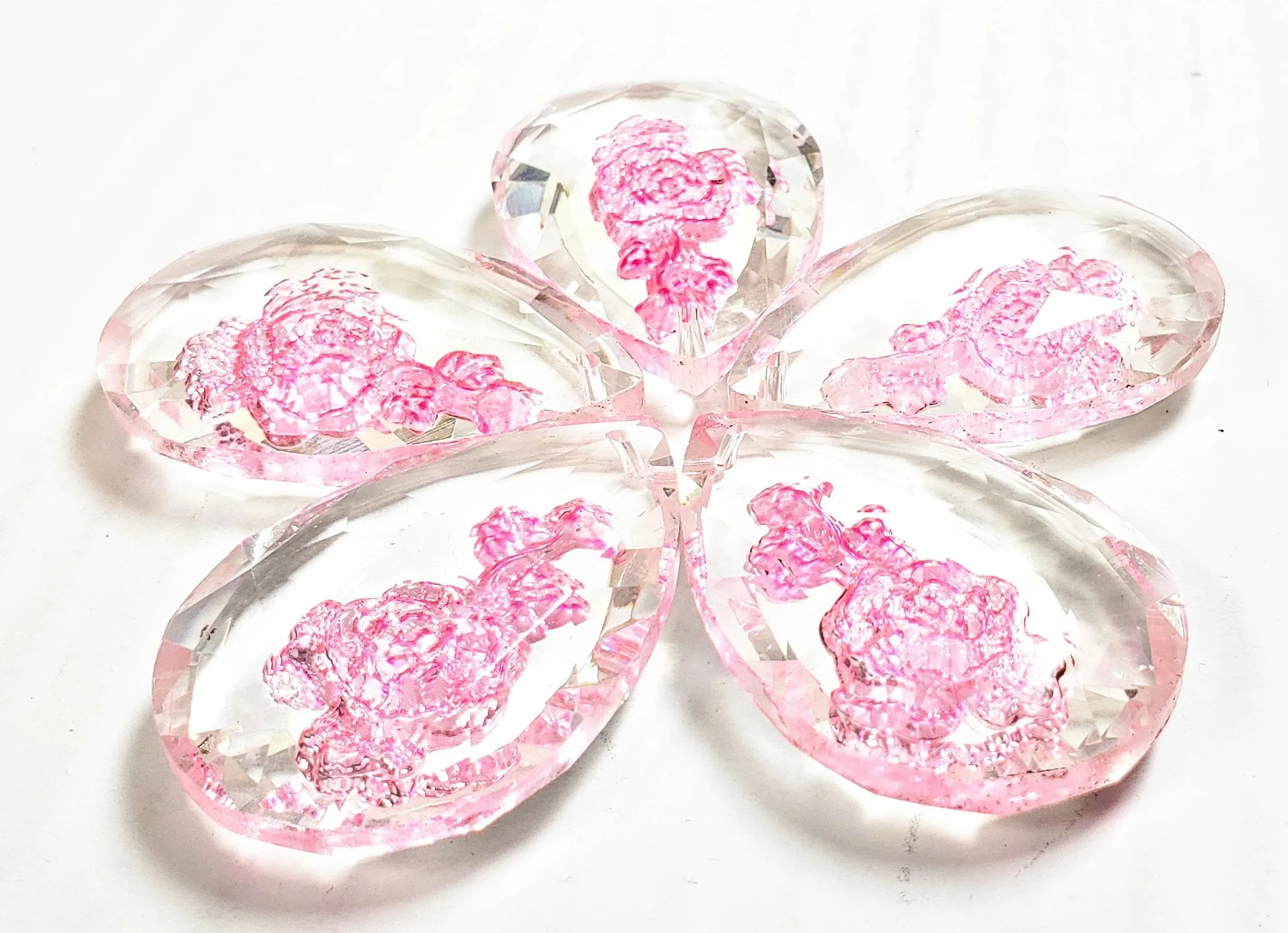Pink Rose Teardrop Prism, 50mm Chandelier Crystals, Pack of 5