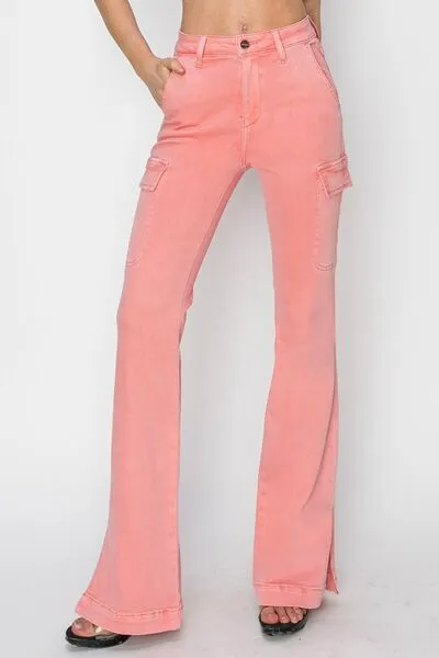 RISEN Full Size High Rise Side Slit Cargo Bootcut Jeans ONLINE EXCLUSIVE