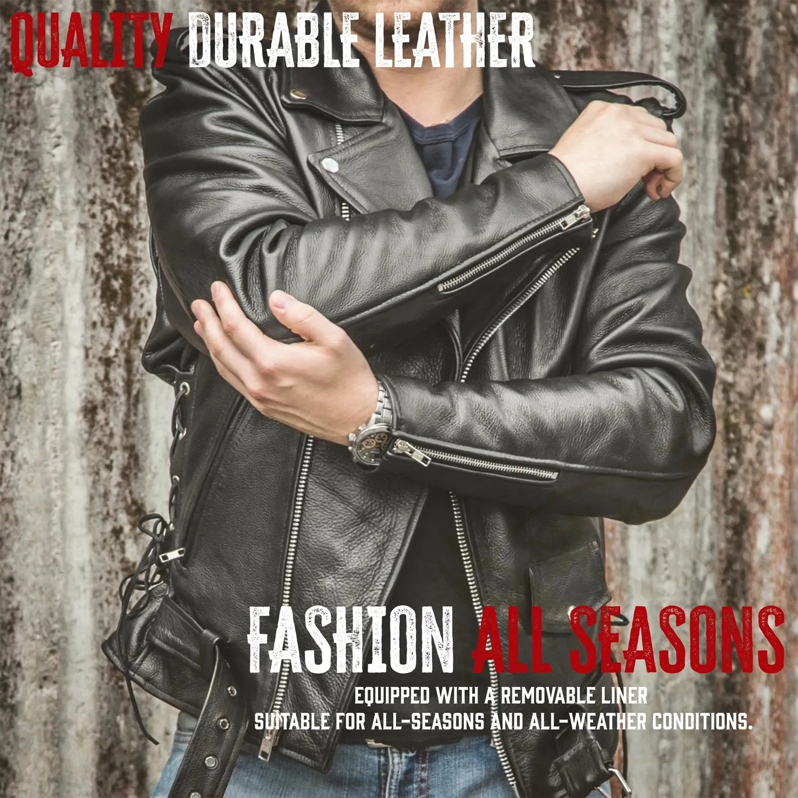 SH1011 Black Classic Brando Motorcycle Jacket for Men Made of Cowhide Leather w/ Side Lacing