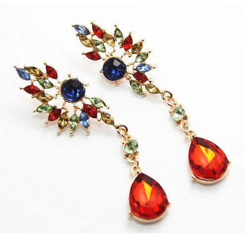 Vintage Party Chandelier Earrings Red Crystal Pearl Big Imitated Jewelry