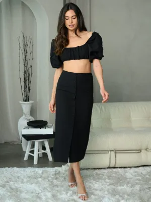 WOMEN'S 2PC. CROP TOP & BUTTON DOWN SKIRT  SET