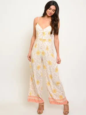 WOMEN'S FLORAL BUTTONS DETAIL JUMPSUIT